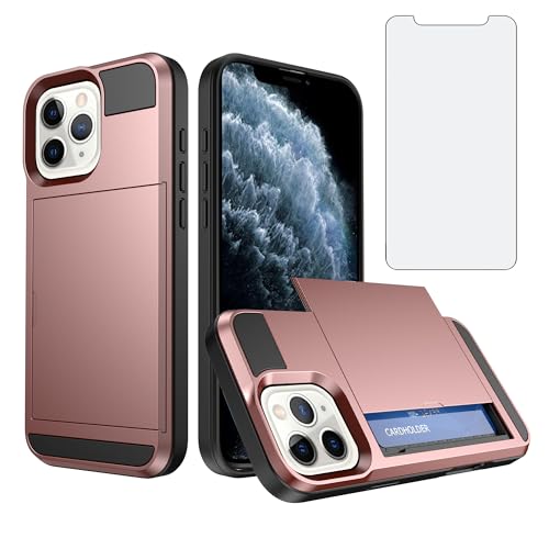 Coque iPhone 11 Pro Asuwish or rose avec protège-écran verre trempé et fente carte