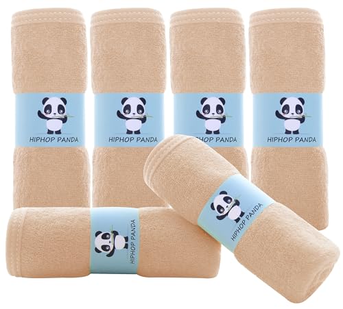 Image of HIPHOP PANDA Baby Washcloths, Rayon Made from Bamboo - 2 Layer Ultra Soft Absorbent Newborn Bath Face Towel - Reusable Baby Wipes for Delicate Skin - Brown, 6 Pack