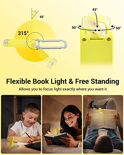 Image of DEWENWILS Rechargeable Book Light for Reading in Bed, Warm White, Brightness Adjustable for Eye Care, LED Clip on Book Lights for Kids, Portable Bookmark Light, Yellow