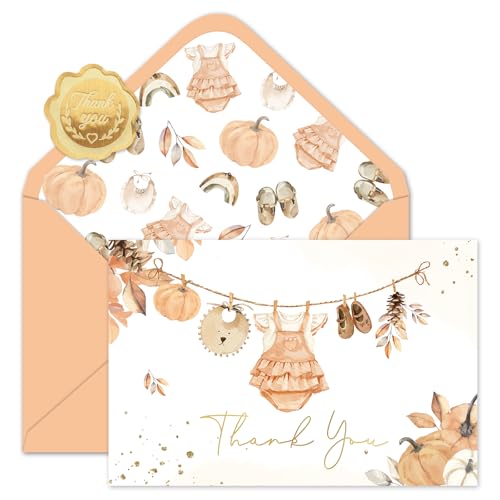 Carte de remerciement fête prénatale citrouille orange avec enveloppes Whaline