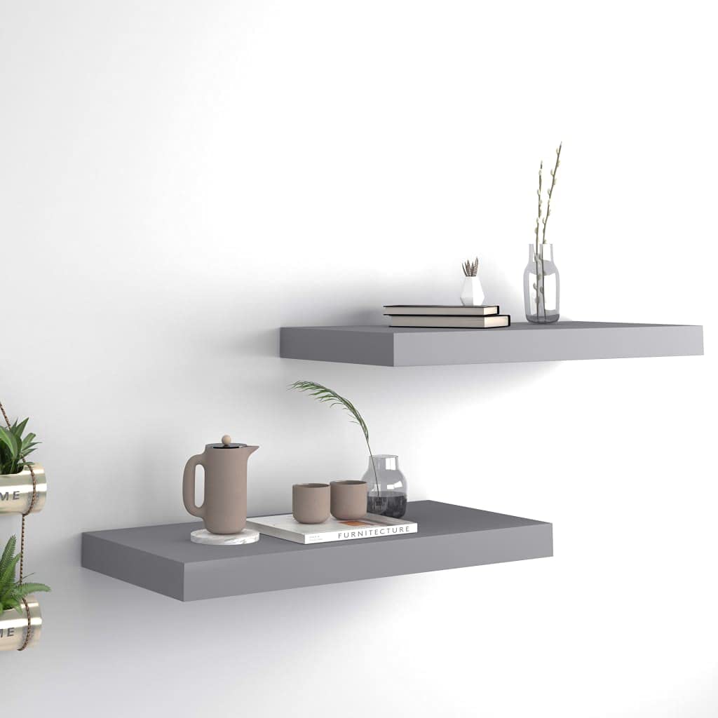 Étagères murales flottantes gris 50cm lot de 2 en bois MDF