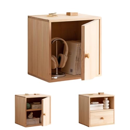 Zekono カラーボックス 天然木 収納ラック 簡単組立 キューブボックス 自由な組み合わせでき 家具 ミニマリスト 耐荷重約 可絵本棚 食器棚 多機能 木製 防塵 (【組み合わせ自由】全面扉・間仕切りなし(厚みのある無垢材))