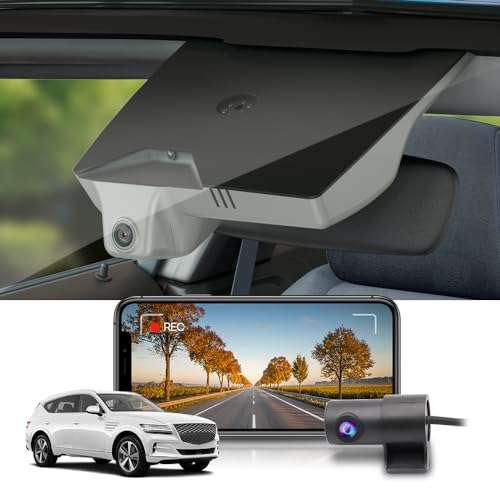 Fitcamx Front 4K+Rear 1080P Dash Cam Adapts for Genesis GV80 2021-2025 (HD2-T6010, Grey Cover), OEM Factory Look, Dual HD Video, Built-in WiFi & APP, Loop Recording, G-Sensor, Easy to Set, 128GB Card