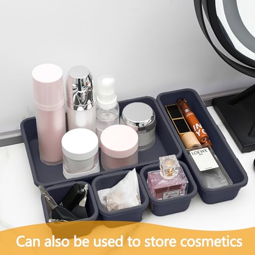 8Pcs Drawer Organiser - Interlocking Drawer Dividers Plastic Storage Trays, 3 Sizes Uncluttered Storage Drawer Tidy Trays Dividers for Kitchen Office Desk Make-Up Stationery Bathroom Jewellery (Grey) - Image 6