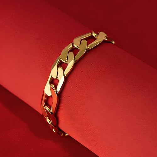 Pulsera Figaro Biselada 11mm Chapada Oro 24k miniatura 3