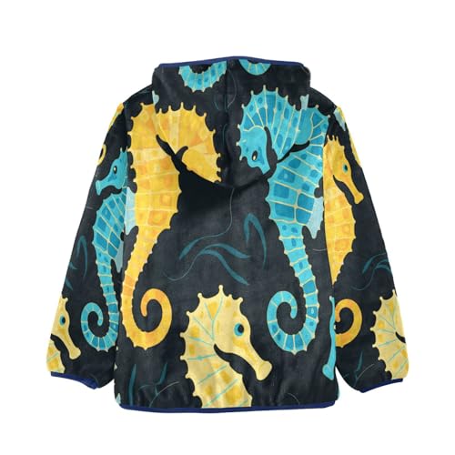 Seahorse Pattern Print Toddler Fleece Jacket Girl Boys Hooded Fleece Jacket Coat Warm Outwear Zip-up 3-10T2