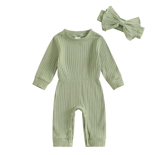 Image of Karwuiio Newborn Baby Girl Coming Home Outfit Long Sleeve One Piece Romper Jumpsuit Infant Fall Clothes Sets