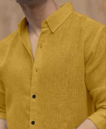 Image of NexaFlair Men's Shirt Regular Fit Solid Pattern Linen Cotton with Long Sleeve Collared Neck Standard Length and Button Down Closure Type | Mens Casual Shirts | Man's Formal Shirts