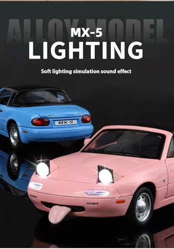 Image of 1:24 Mazda Miata MX-5 Diecast Model Car - Pull Back Metal Sports Toy Car with Light & Sound, Openable Doors - Collectible Toy Gift for Kids & Adults (White)