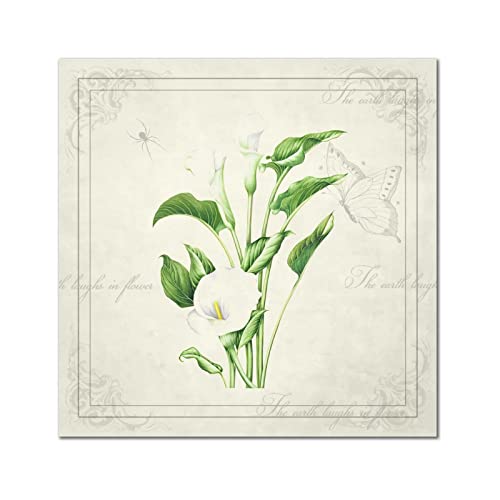Panneau en bois papillon et arum lily rétro déco vintage 40x40 cm