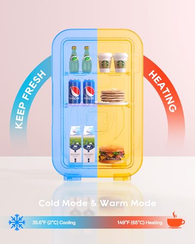 Image of BEICHEN Mini Fridge,6 Liter / 8 Can Small Fridge for Bedroom, Car, Office & Dorm, AC100-120 V /DC 12 V Portable Thermoelectric Cooler & Warmer for Skincare, Food, Drinks,Blue