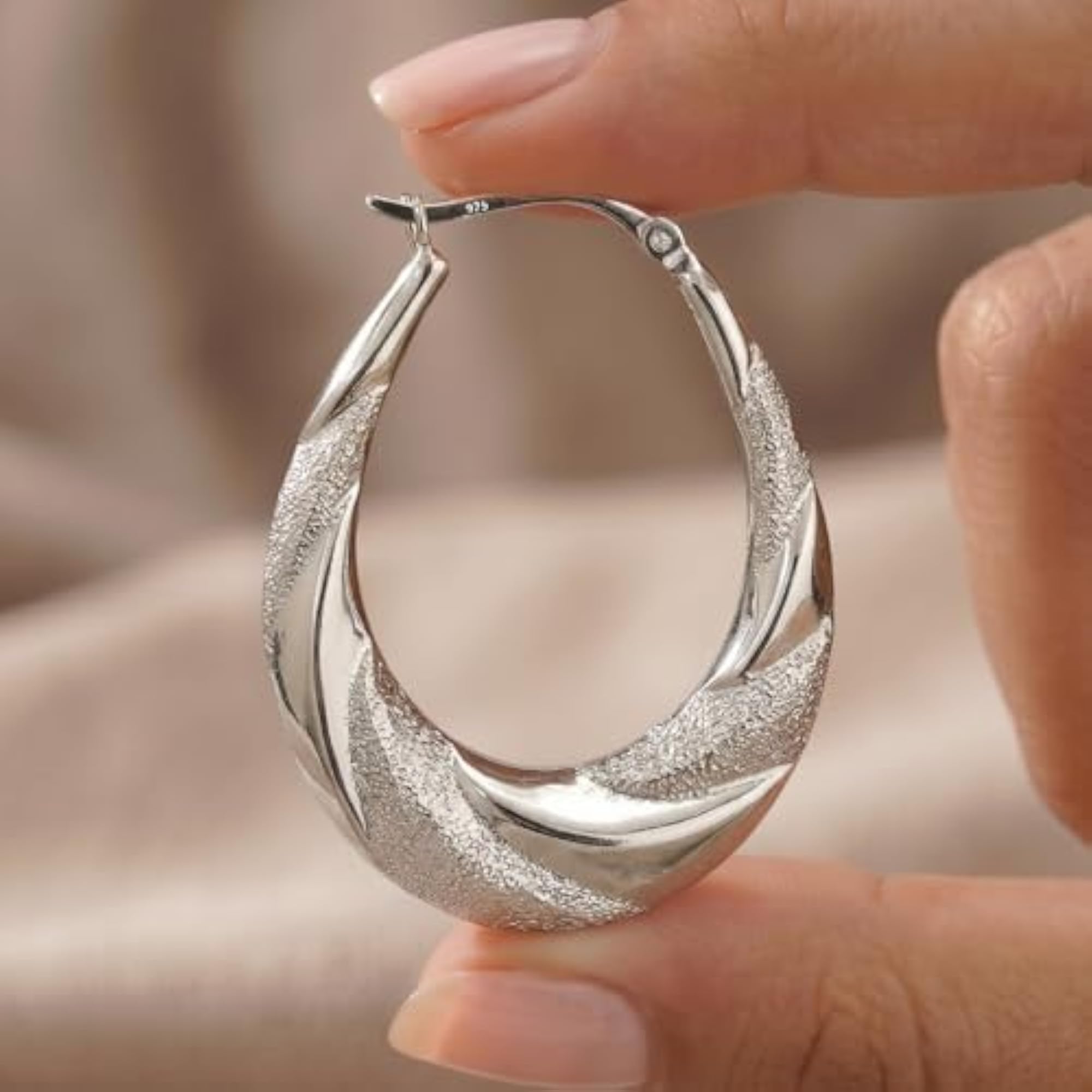 Women's 925 Sterling Silver Diamond-Cut Hoop Earrings