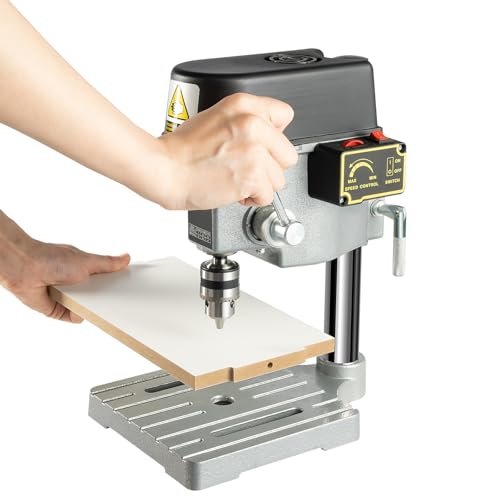 Eleeferri Mini Electric Drill Press 1-10mm Bench Drilling Machine with 3-Speed Adjustable, 2.5cm/0.98” Downward Stroke 340W Tabletop Drilling Machine for Wood, Iron, Acrylic, Plastic