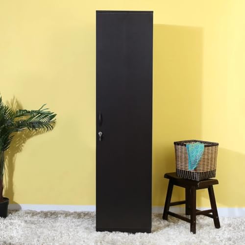 Image of Single Door Wardrobe with Lock, 180 cm Height, Black