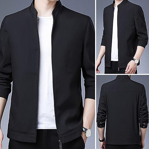 Men Office Jacket Men's Solid Color Spring/Fall Coat Formal Business with Full Zipper Closure Stand Collar Pockets4