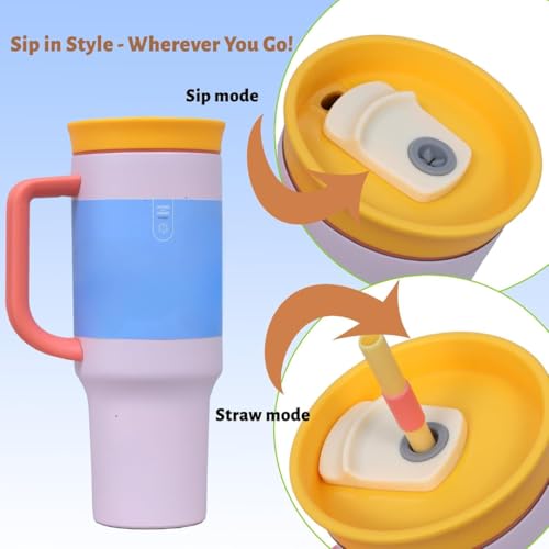 Image of Large Travel Mug 40oz with Straw & Sip Lid | 1.2L Big Capacity Cup Holder Friendly Tumbler with Handle | Leak-Resistant BPA Free Mug for Office, Car Travel, Gym (Misty Rose, 1200 ML)