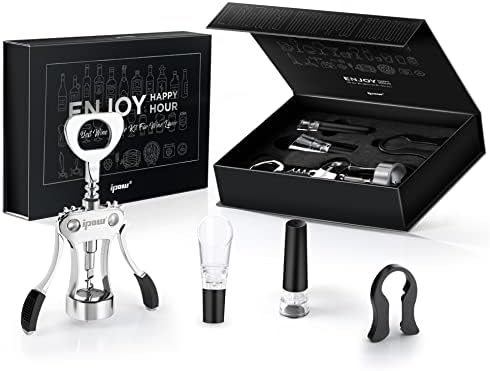 IPOW Wine Opener Gift Set-Zinc Alloy Wing Corkscrew, Foil Cutter, Wine Aerator and Vacuum Stopper, Wine Bottle Opener Accessories Kit for Women, Men, Wine Lovers