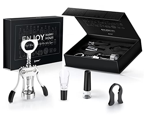 Ipow Wine Opener Gift Set-Zinc Alloy Wing Corkscrew, Foil Cutter, Wine Aerator And Vacuum Stopper, Wine Bottle Opener Accessories Kit For Women, Men, Wine Lovers #TOP4