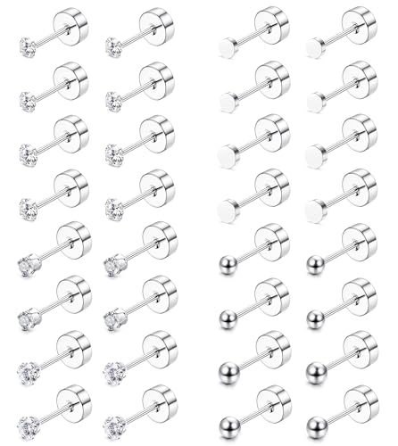 JeweBella 16 Pares Pequeños Pendientes Acero Quirúrgico Mujer Hombre Hipoalergenicos Pendientes Zircon Esférico Pendientes Cartilago Oreja Piercing Oreja Joyería para Mujer Hombre Plata/Oro 2/3MM
