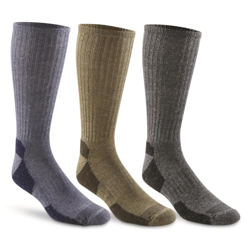 Guide Gear Men's Midweight Merino Wool Blend Crew Socks, Warm Breathable Casual Dress Socks, 3 Pairs