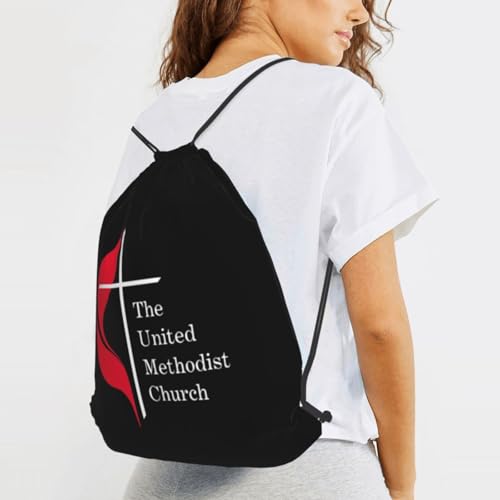 United Methodist Church Drawstring Backpack Bag Sport Gym Sackpack for Men Women (Black)4
