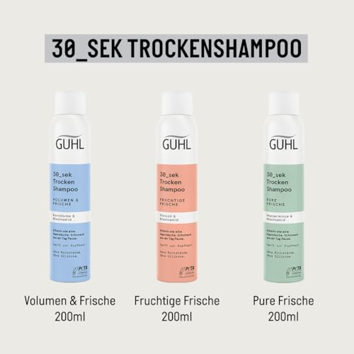 Guhl 30 sek Trockenshampoo - Pure Frische - Inhalt: 200 ml - Niacinamid & Wasserminze - Effektiv wie eine Haarwäsche - Schonend wie ein Tag Pause - Ohne Rückstände - Ohne Silikone