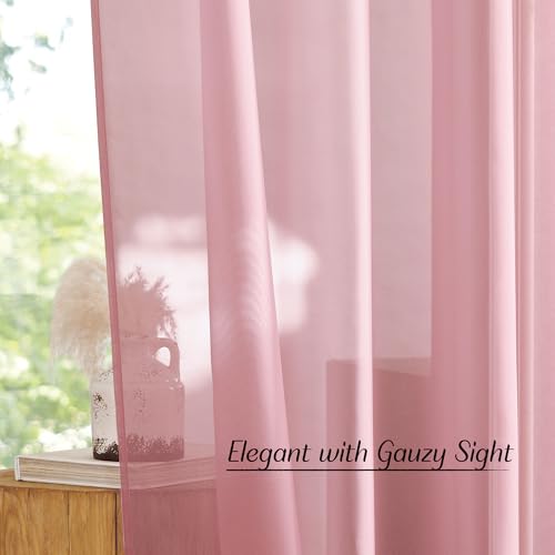 Image of NICETOWN Pink Sheer Curtains 2 Panels for Girls Room, Grommet Voile Sheer Window Treatments Airy & Elegant Light Filtering Drapes for Bedroom, W54 x L84, 2 Panels