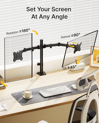 Image of monTEK Heavy-Duty Dual Monitor Stand for 17-32 inch, 22 lbs Each | Adjustable dual monitor mount, full-motion arms, clamp /grommet bases, cable management and VESA 75 /100