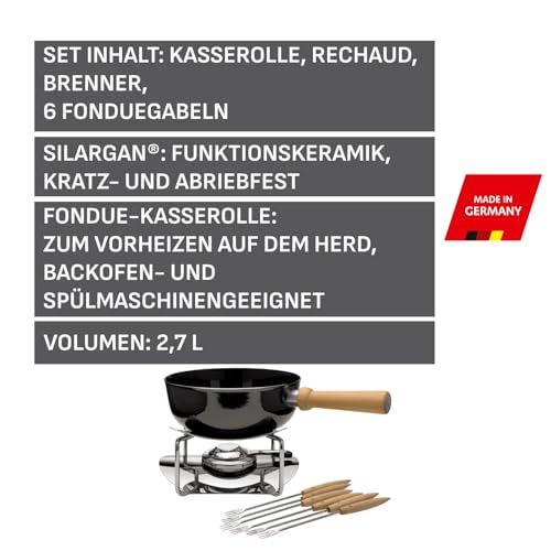 Foto von Silit Käsefondue Set 9-teilig, Fondue für 6 Personen, Silargan Funktionskeramik, Induktion, spülmaschinengeeignet, Fondueset, Kasserolle Rechaud Brenner Fonduegabeln