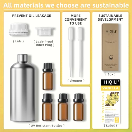 Image of HIQILI Vanilla Essential Oil Bulk, Strong Scent for Candle Soap Making | Fragrance for Diffuser, Perfume, SPA, Making Spray, Skin Care, Add to Shampoo, Body Lotion - 1000 mL / 32 fl oz