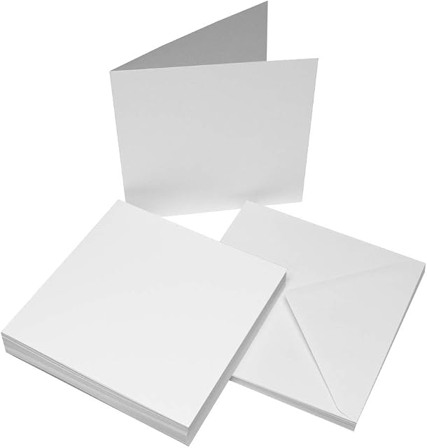 Craft UK 863 8 x 8 inch Card and Envelope pack of 25 - White