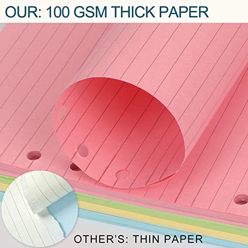 A6 Colorful Refill Paper, [5 Colors] Toplive 100Gsm Thick Refillable Paper 6 Hole Filler Inserts Loose Leaf Paper 100 Sheets (200 Pages) For 6 Ring Binder Journal Notebook #TOP2