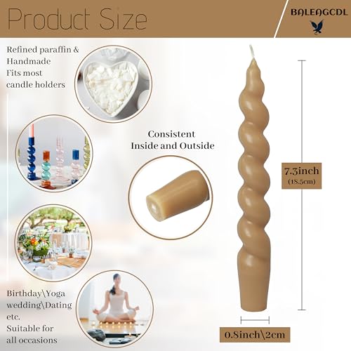 Image of 7.5 Inch Handmade Spiral Candles Brown Smokeless Candlestick Unscented Decorative Twisted Taper Candle for Seasons Holiday Gifts 2 Pcs