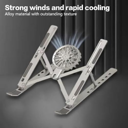 Image of Stand with Cooling Fan Adjustable Aluminum Foldable Riser - Portable Ergonomic Notebook Stand Holder for Desk with 7 Level Height
