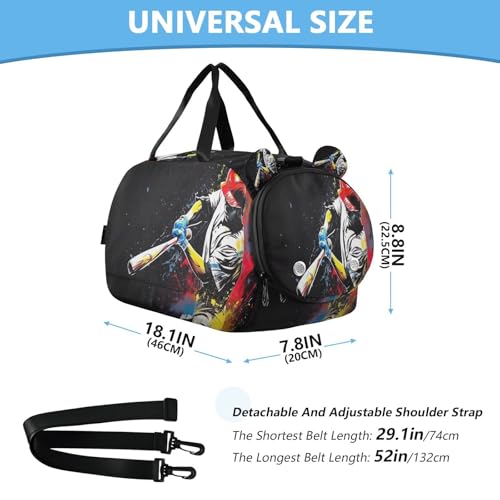 YETTASBIN Sport Travel Duffel Bag for Girls Boys, Baseball Player Large Waterproof Weekender Overnight Bag, Detachable Shoulder Strap Gym Bag with Shoe Compartment & Wet Pocket3