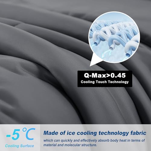 Cooling Comforter King Size, Double-Sided Cold Tech Fabric Quilted Bed Comforters Cooling Blanket for Hot Sleepers, Breathable Lightweight Summer Bedding, All-Season Ice Blanket, Dark Gray