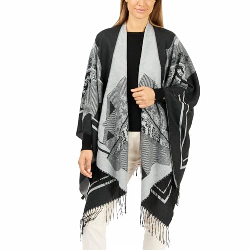 Image of Women's Shawl Wrap Poncho Ruana Cape Cardigan Sweater Open Front for Fall Winter Spring