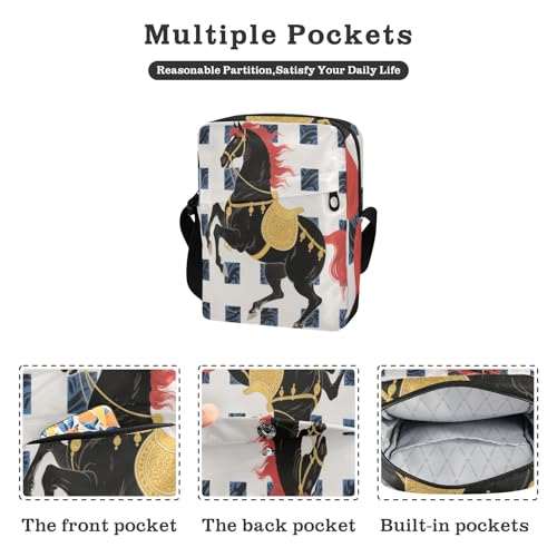 messenger bag for men Small Crossbody Bag Women Womens Fashion Purses Adjustable Strap for Travel Travel- Black Horse Japanese2