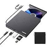 ORIGBELIE 6 en 1 Lecteur CD Externe pour PC, USB 3.0 Type C CD/DVD +/-RW Graveur DVD Externe avec Lecteur de Carte SD/TF, Mince Lecteur DVD Externe pour Windows 11/10/8/7/XP Vista Linux Mac OS