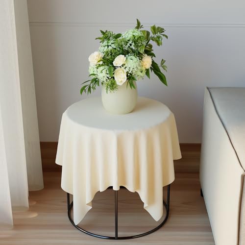 Image of Encasa XO Dining Table Cover Cloth for 4 Seater | 90x90 cm Cotton Canvas Square Table Cloth | Machine Washable Tablecloth for Indoor & Outdoor Use - Natural Solid Color