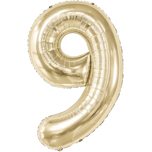Image of KatchOn, Number 9 Balloon, 40 Inch Champagne Gold Foil Balloon Number 9