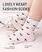 CUTIE MANGO 3 Pairs Women's Heart Pattern Print Cotton Daily Casual Crew Socks Novelty Premium K-Socks Fashion Soft Lovely Cute Crazy Fun Size 6,7,8,9,10 for Women - White