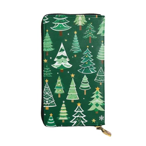 Women's Long Cash Wallet, PU Leather Elegant Clutch Change Purses with Zipper, Travel, Gifts (Christmas tree Print)