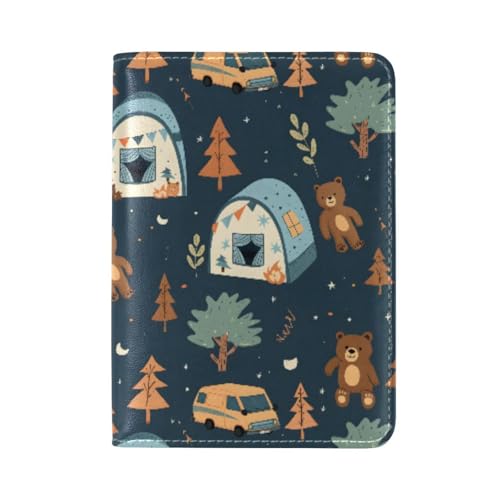 ALAZA Fashion Bear Tree Moon Leather Passport Holder Cover Case Travel One Pocket