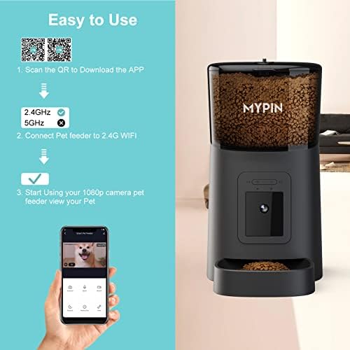 Automatic Cat Feeder, MYPIN 6L WiFi Automatic Video Pet Feeder Cat Food Dispensers Cat Feeder Automatic with Timer Feeding & Watering Supplies for Cats 2-Way Audio Mobile Phone Control