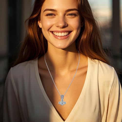 Thor Hammer Necklace Sterling Silver Abalone Shell Mjolnir Pendant Norse Viking Amulet Jewelry Gifts for Men Women3