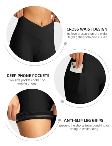 Bikewa Women'S Bike Shorts 4D Padded Cycling Shorts Crossover Waist Biking Shorts With Pockets Bicycle Riding thumb #3