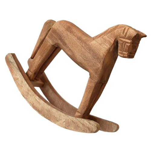 JOINPAYA Figura Artesanal de Madera de Pino, Caballo Mecedor Decorativo de Escritorio, Adorno de Mesa Ligero en Color Madera Natural, Adecuado para Decoración del Hogar y Oficina