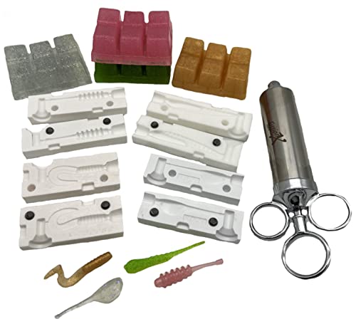 Crappie Soft Plastic Fishing Lure Making KIT - 4 MOLDS, Injector, 4 Colors Resin - FusionX Fishing InjeX - Great for Perch and Panfish by FusionX Fishing Lures - Used condition - US$75.24