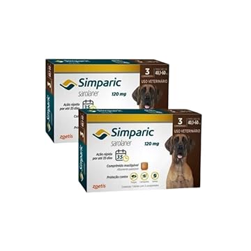 Simparic Antipulga Sarnas Para Cão de 40 a 60 kg, 120mg, 6 Comprimidos
